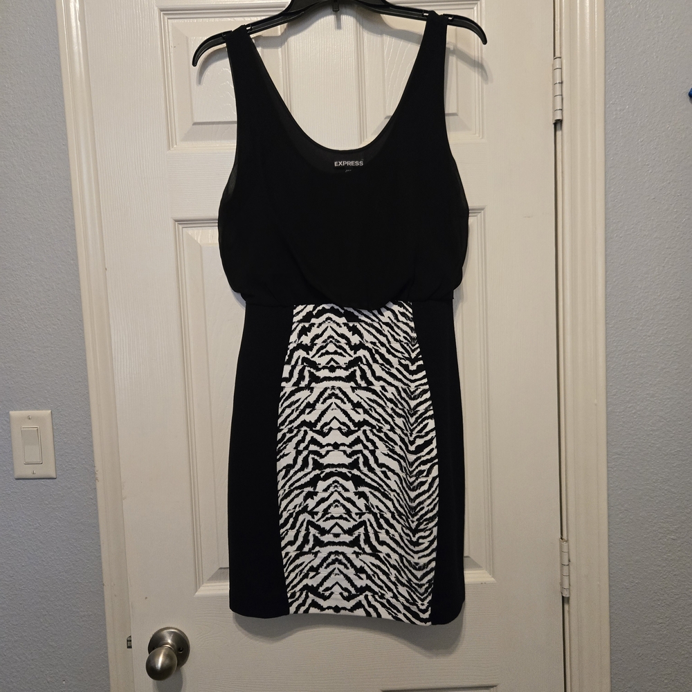 Express Black Sleeveless Mini Dress with White Zebra-Print Center
